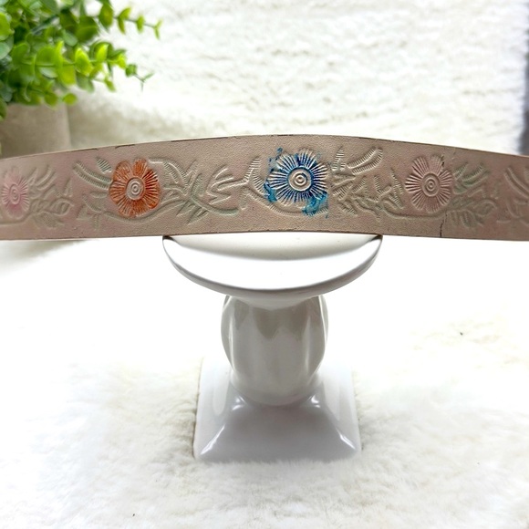 Floral Embossed Belt - Cream with Pink and Blue Accents - Picture 4 of 11